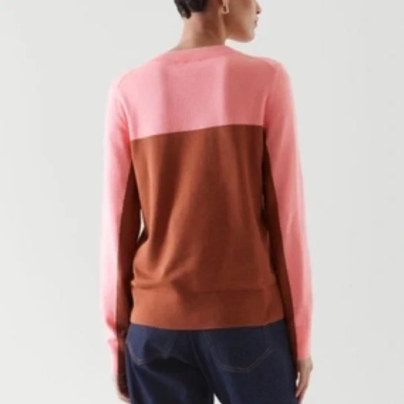 COS Pink and Brown Color Block Sweater 100% Cotton Size XS - Picture 3 of 6